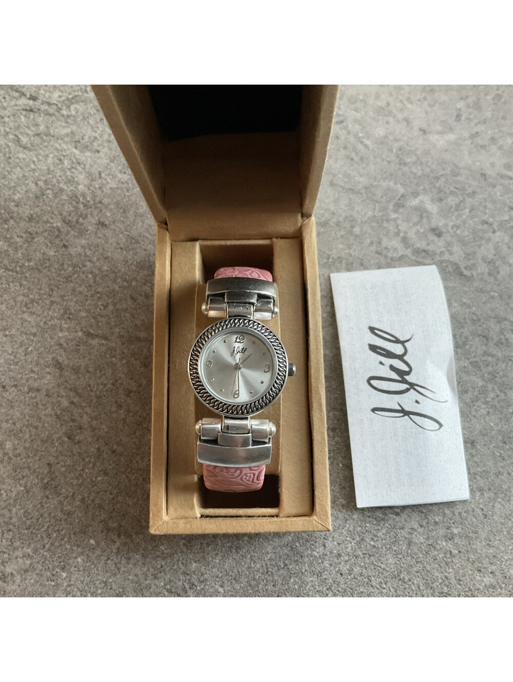J. Jill Bangle Womens Watch 26mm Silver Tone Case W/White Dial Pink Band NWT S2